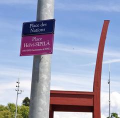 temporary street plaque for 100elles project in Geneva 2019 at Place Helvi Sipilä