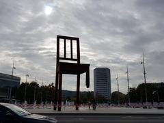 Broken Chair wooden sculpture in Geneva