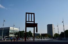 Broken Chair sculpture by Daniel Berset at Place des Nations in Geneva