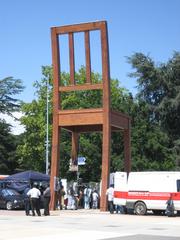 Broken-chair sculpture before Palace of Nations, Geneva