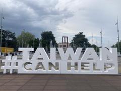 #TaiwanCanHelp installation art in front of the Palace of Nations in Geneva during the 2023 World Health Assembly