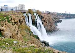 Düden Waterfall cascading into the Mediterranean Sea in Antalya