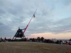 Prague Metronome on Letná Hill with Ukrainian flag