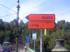 traffic diversion signs on Cechuv Bridge in Prague