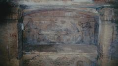 Sarcophagus with bas-relief showing Egyptian gods and priests offering sacrifices in the Catacombs of Kom El Shoqafa, Alexandria