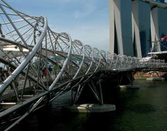 Helix Bridge and Marina Bay Sands in Singapore at night