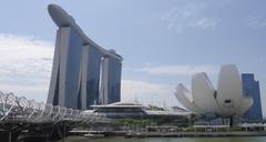 View of the ArtScience Museum, Helix Bridge, and Marina Bay Sands at Singapore