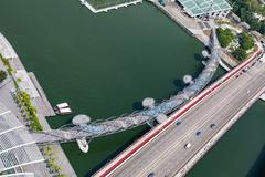 View of Benjamin Sheares Bridge and Helix Bridge in Singapore from Marina Bay Sands SkyPark