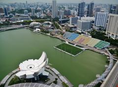 View from Marina Bay Sands to the ArtScience Centre and The Float@Marina Bay, Singapore