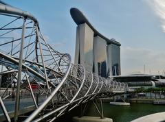 Helix Bridge and Marina Bay Sands in Singapore at night