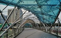 Helix Bridge in Singapore illuminated at night