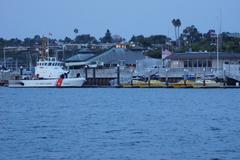 US Coast Guard Station Newport Beach with CGC Narwhal CPB 87335 and small rescue boats, 2013