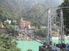 Lakshman Jhula bridge over Ganges River in Rishikesh, India