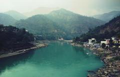 Ganges River and Lakshman Jhula at Rishikesh