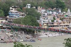 Mid Day Crowd At Lakshman Jhula, Rishikesh