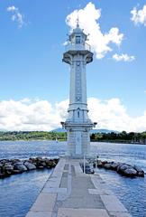 Les Paquis Lighthouse in Switzerland with sun in the wrong place