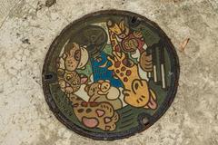 Taipei painted rainwater manhole cover with Formosan black bear and Taipei Zoo animals