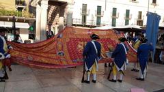 Bandiera Contarina being raised in Piazza delle Erbe in Verona on April 17, 2018