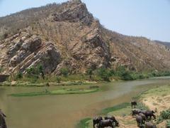 Panoramic view of Alwar cityscape with Aravalli hills in the background