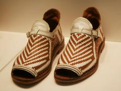 Museo de Arte Popular huaraches in brown and white woven leather