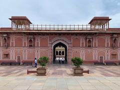 A gate in Jaipur City Palace looking out to the Mubarak Mahal