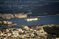 Udaipur City Palace and Lake with Aravalli Mountains in the background