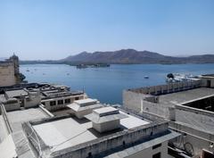 view of Aravalli Hills and Lake Pichola from City Palace, Udaipur