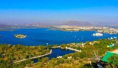 panoramic view of Udaipur city featuring lakes and historic architecture