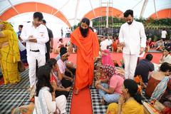 Baba Ramdev practicing yoga at Yoggram in Haridwar