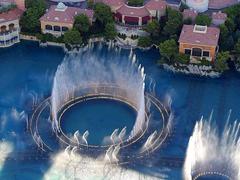 Bellagio fountain at night with colorful lights