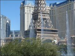 Eiffel Tower from Bellagio fountains area in Las Vegas