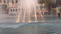 Fountains of Bellagio at night with water jets and lights