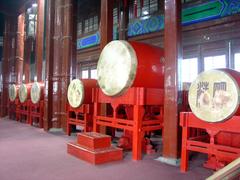 Historical replica drums at the Drum Tower in Beijing