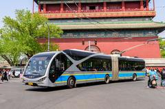 Articulated trolleybus turning left at the Drum Tower