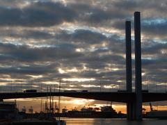 Bolte Bridge at sunset with a dramatic sky