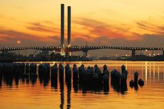 Sunset view from a dock with vibrant sky