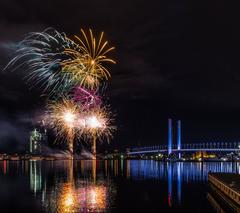 Docklands Winter Fireworks display over water