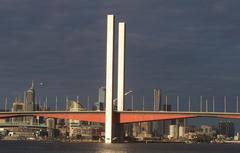 Bolte Bridge in Melbourne, Australia with city skyline in the distance