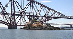 Approaching Inchgarvie island with Forth Bridge in the background