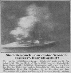 Photograph published in 1939 German newspaper showing alleged damage to HMS Edinburgh