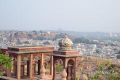 View of blue-painted houses in Jodhpur from Jaswant Thada