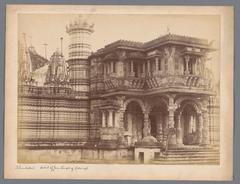 Partial view of Hathee Singh Jain Temple in Ahmedabad captured in a photo, dated between 1850 and 1900