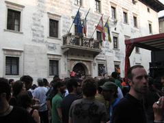 protesters in front of Trento city hall