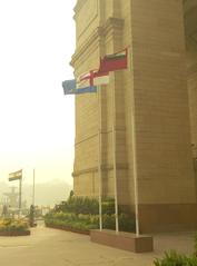 Amar Jawan Memorial adorned with flowers and national symbols