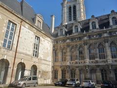 Facade with arcades at Troyes Abbey St. Loup in the courtyard of the Museum of Fine Arts