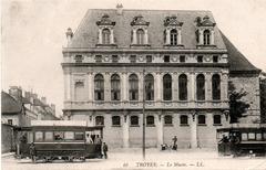 Electric tram in Troyes, France, vintage postcard from 1908