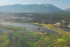 Aerial view of Columbia Wetlands in Invermere, British Columbia