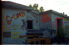 House covered with graffiti in Invermere, British Columbia