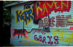 House covered with graffiti in Invermere, British Columbia