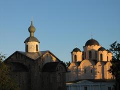 Novgorod churches at sunset